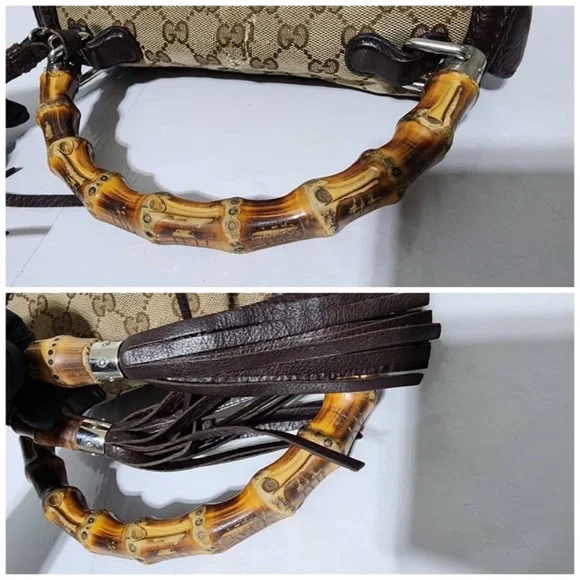 SOLD*Authentic GUCCI GG Canvas And Leather New Bamboo Top Handle Bag Beige/Brown - Picture 15 of 16